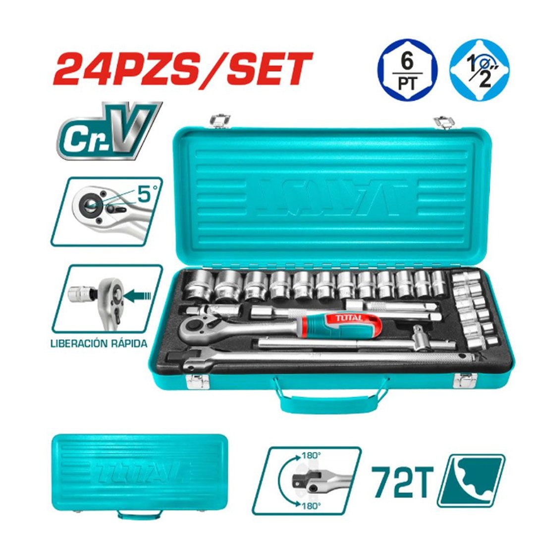 X1 Juego de Dados 24 Pcs 1/2" + rachet TOTAL - THT121242 - Imagen 1