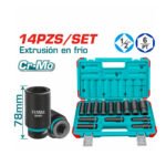 Juego dados impacto largos tubulares 1/2" 10-27mm 14 pcs - THKISD12143L