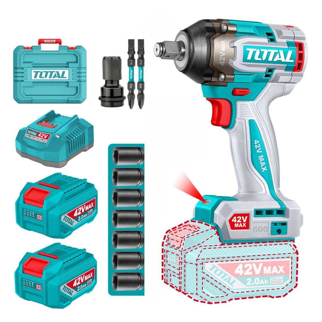 Z- TIWLI42602 Llave de impacto 1/2" 600nm + 2 baterías 2ah + cargador 42v TOTAL - TIWLI42602 - Imagen 1
