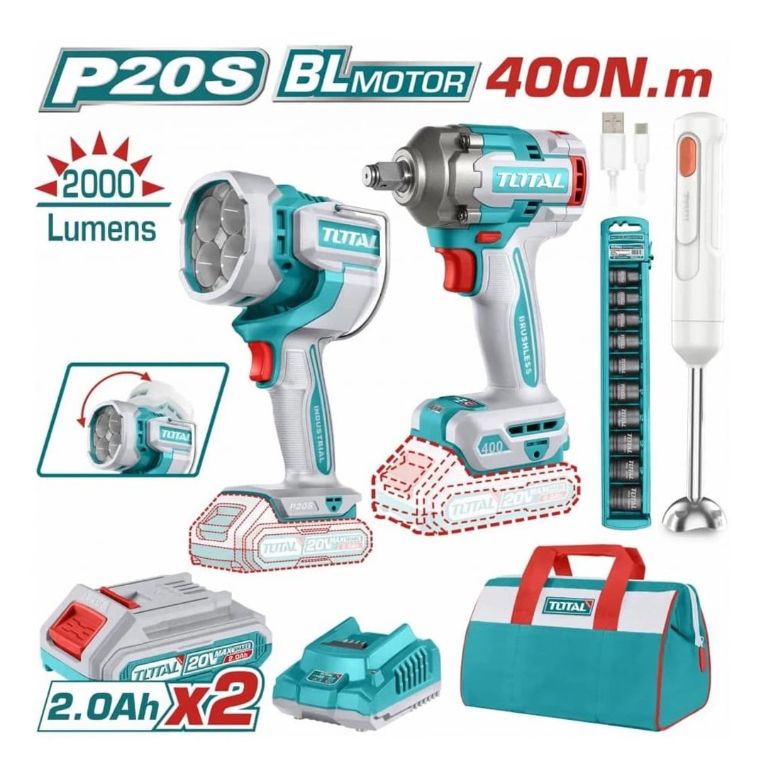 Z- TOSLI240961 Combo llave de impacto 400nm + lampara + batidora TOTAL - TOSLI240961 - Imagen 1
