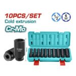 Juego de Dados Largos de Impacto 1/2" 10 Pcs tubulares TOTAL - THKISD12102L