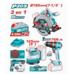 Combo Taladro 76nm + sierra circular 7 1/4" + lijadora TOTAL - TOSLI250181 - Imagen 2