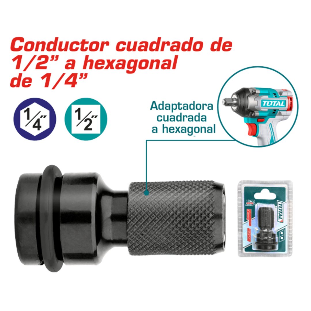 z- TAC60501 Adaptador para llave de impacto 1/2" a hexagonal 1/4" TOTAL - TAC60501 - Imagen 1
