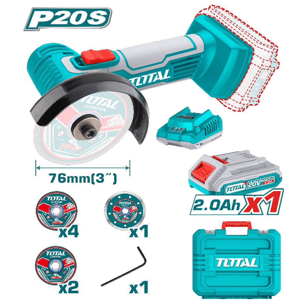 z- TAGLI76012 Mini amoladora 3" inalambrica + bateria 2ah + accesorios TOTAL - TAGLI76012 - Imagen 1