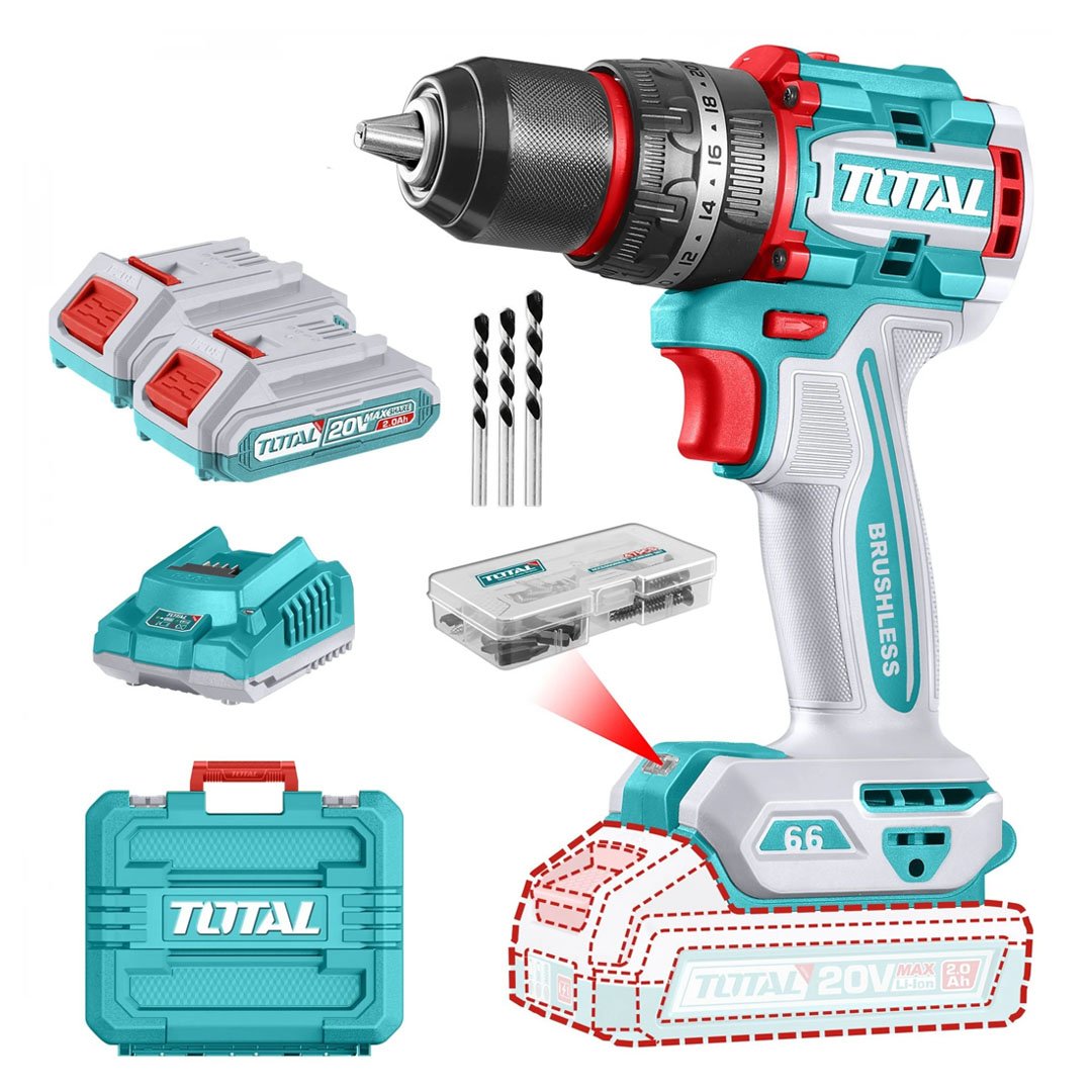 z- TIDLI20668 Taladro percutor 66nm + 2 baterias 2ah TOTAL + cargador - TIDLI20668 - Imagen 1
