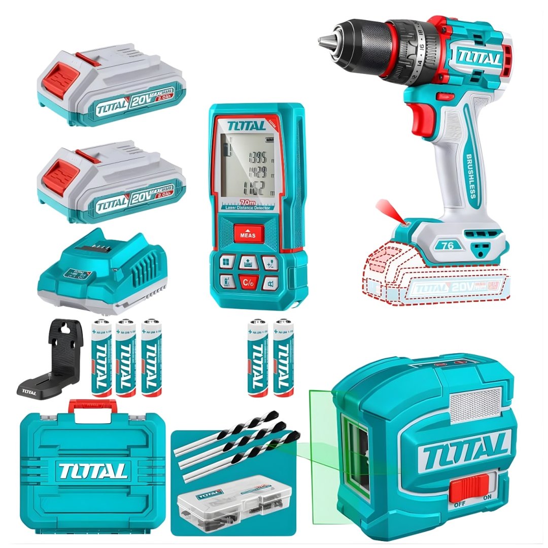 z-TOSLI250511 Combo taladro 76nm + nivel laser 2 lineas + medidor de distancia laser TOTAL - TOSLI250511 - Imagen 1