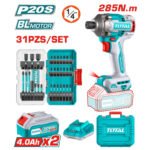 Atornillador impacto 285nm + set de punteras + 2 Baterias 4ah TOTAL - TOSLI240966 - Imagen 2