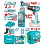 Combo taladro 76nm + nivel laser 2 lineas + medidor de distancia laser TOTAL - TOSLI250511 - Imagen 2