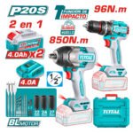 Combo llave de impacto 850nm + Taladro percutor 96nm TOTAL - TOSLI250586 - Imagen 2