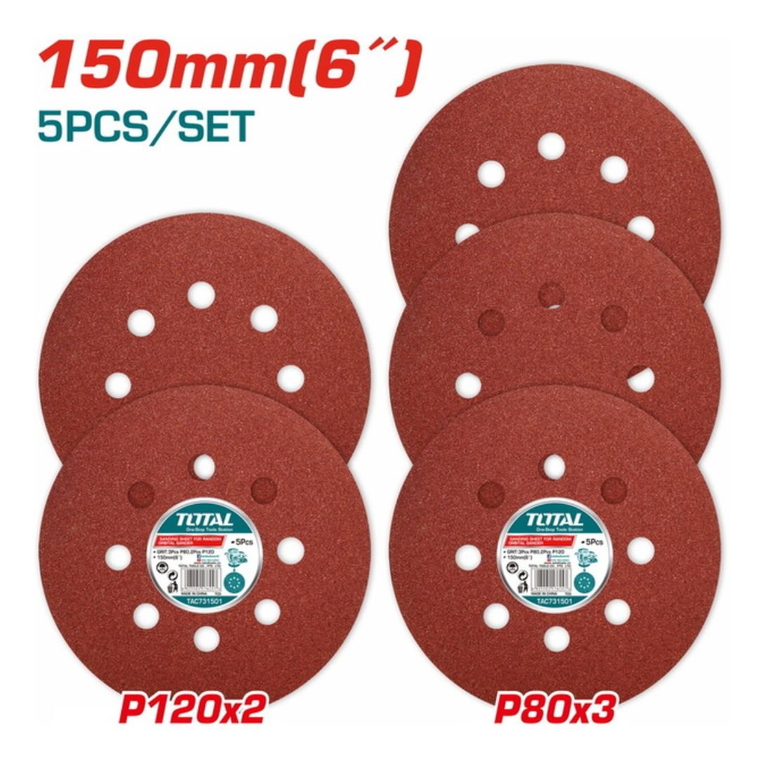 Diseño sin título (5) Juego de lijas Circulares 5 pcs 6" TOTAL - TAC731501 - Imagen 1